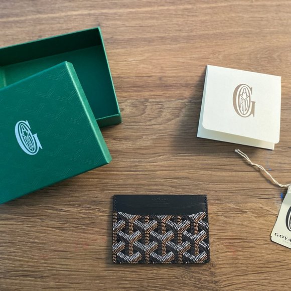 New Goyard SaintSulpice CardHolder- Classic Black Canvas/Leather Compact Wallet - Picture 2 of 10